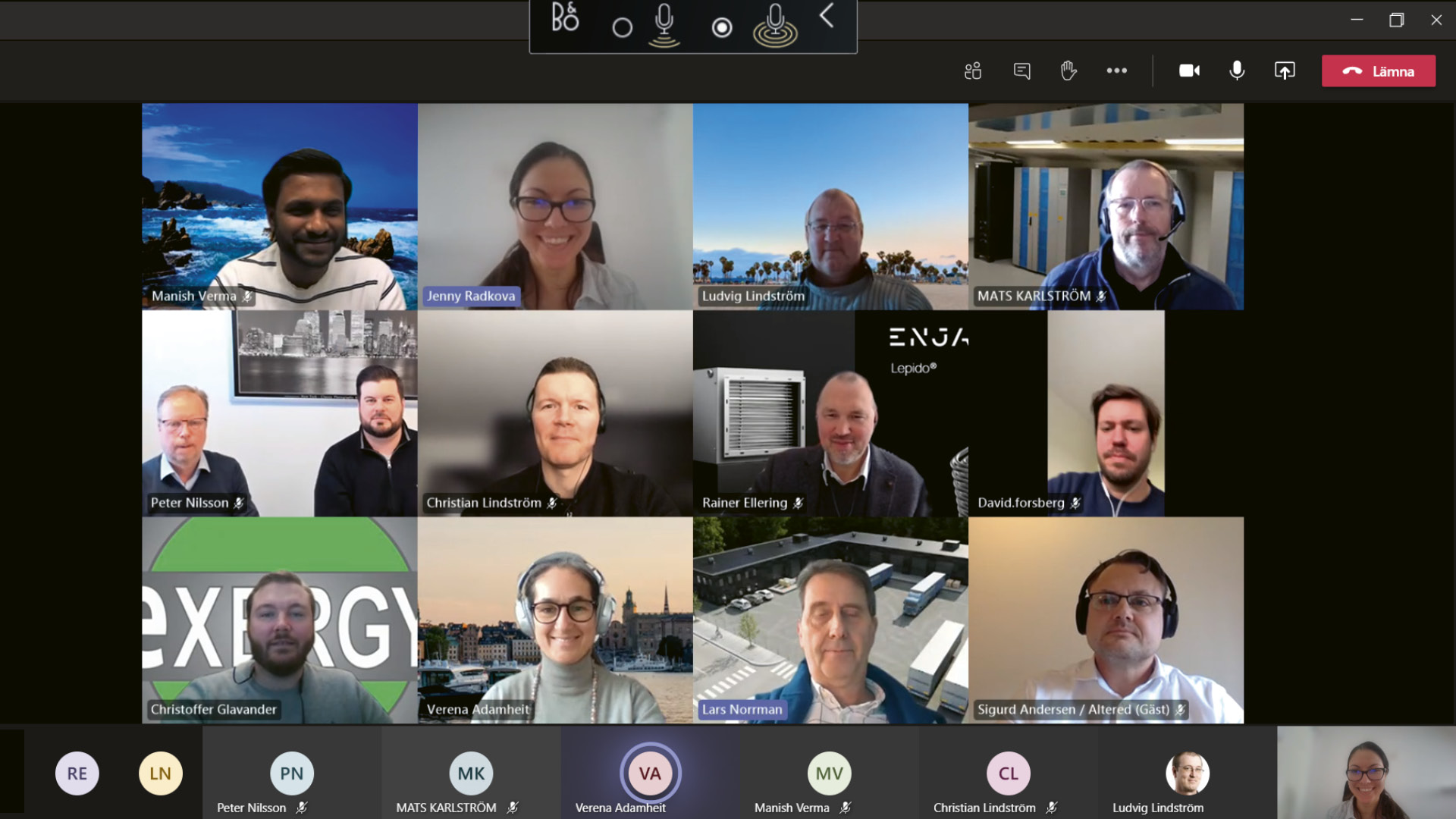 Screen image of fourteen people in a digital meeting.
