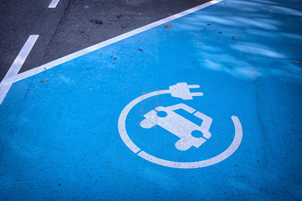 Charging space for electric vehicles. Photo.