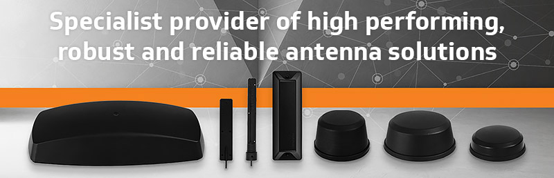 Photo of seven Smarteq products and the text "Specialist provider of high performing, robust and reliable antenna solutions".