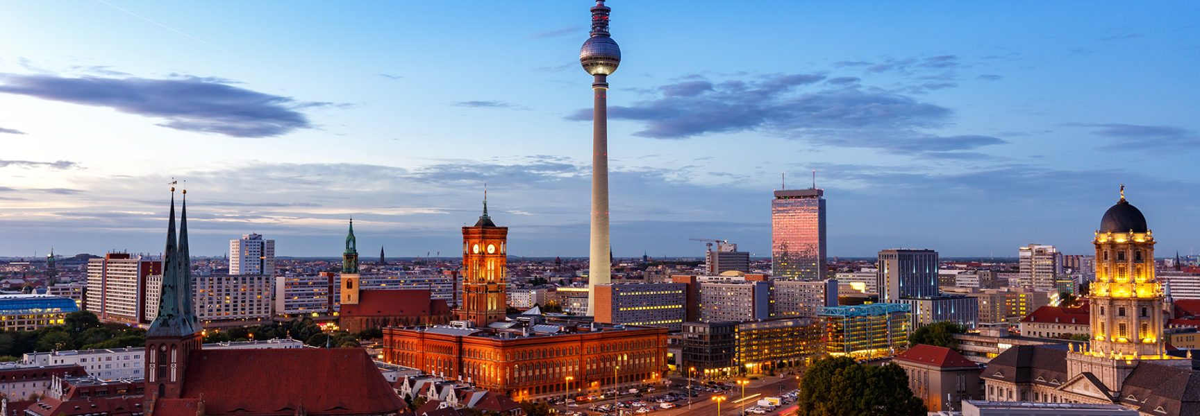 Berlin city skyline with tv-tower in twilight.