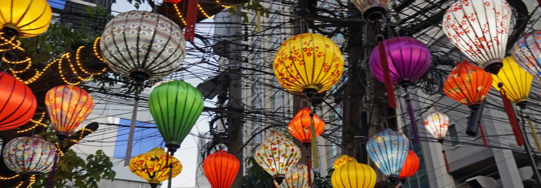 Colorful vietnamese lanterns in the streets of Manila.